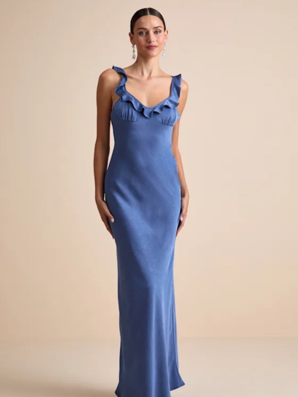 Lulu's Dusty Blue Ruffle-Trim Maxi Dress